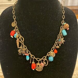 Coldwater Creek Gold Tone Beaded Beach Theme Seashell Sand Dollar Necklace